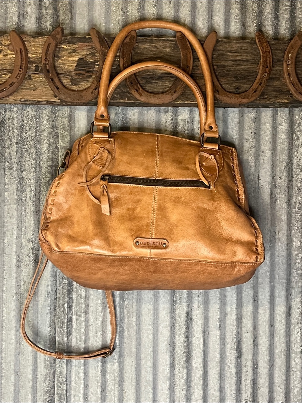 BED|STU Tan Cognac Leather Satchel with Crossbody Strap